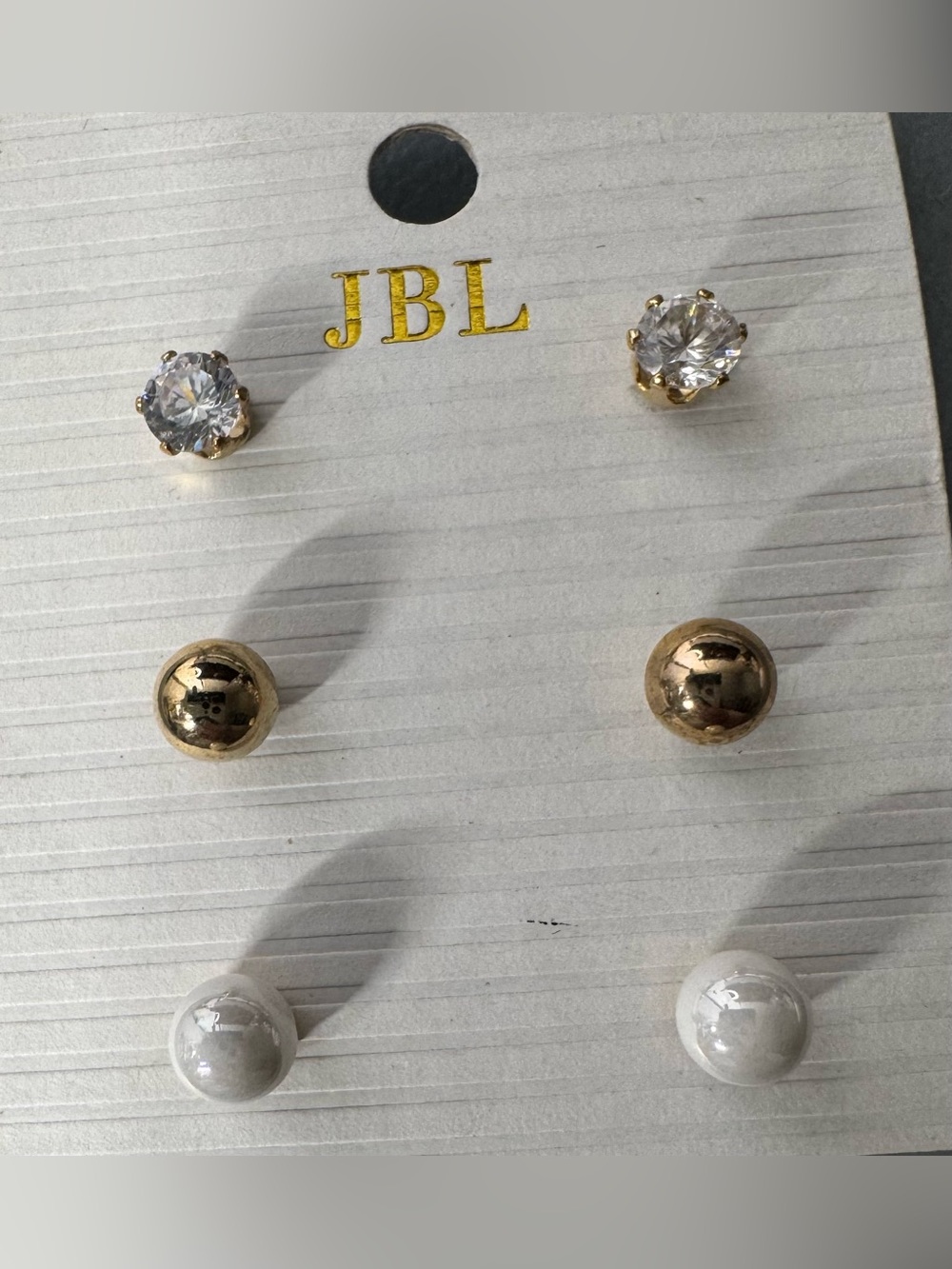 JBL Gold, Clear and White 3-Pair Stud Earring Set